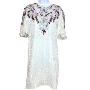 Laurence Kazar Vintage Silk Beaded Sequins Cocktail Dress